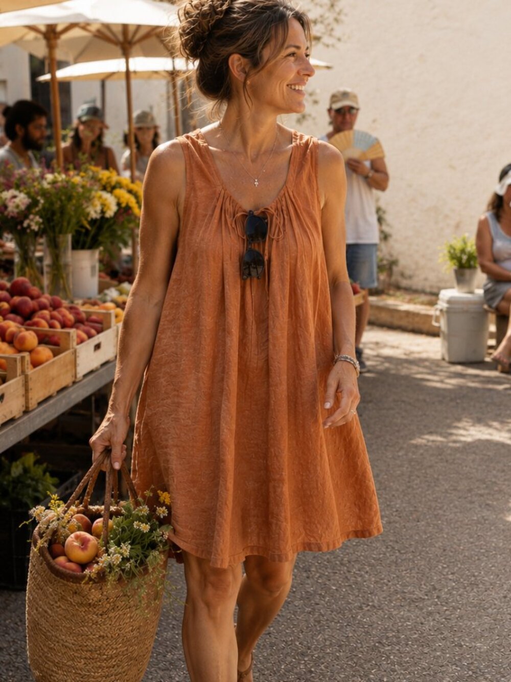 CP Shades Pema Linen Swing Dress Apricot Clay Lagenlook Coastal Grandma M